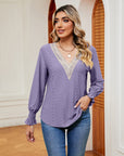 Gray Contrast Flounce Sleeve Blouse