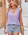 Gray Eyelet V-Neck Wide Strap Tank