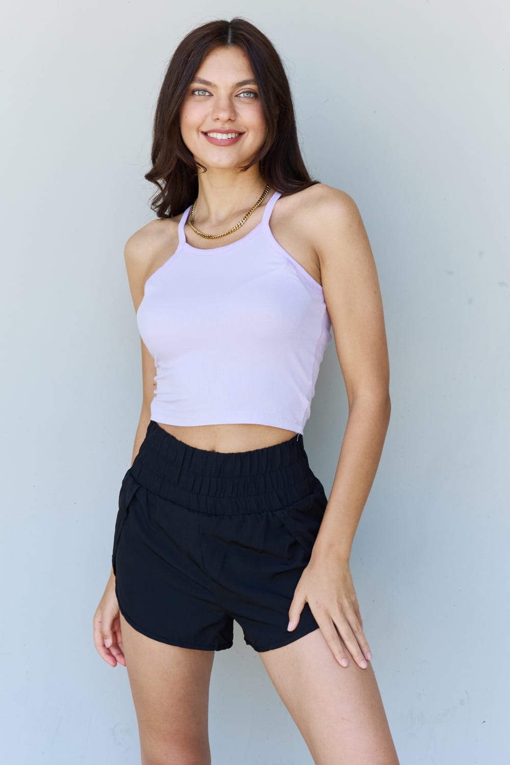 Gray Ninexis Everyday Staple Soft Modal Short Strap Ribbed Tank Top in Lavender