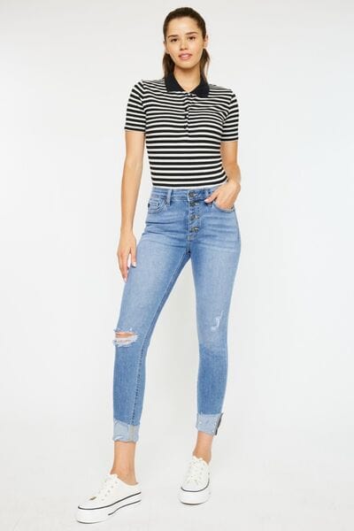 White Smoke Kancan Distressed Cat's Whiskers Button Fly Jeans