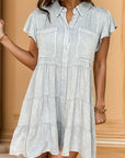 Gray Button Up Cap Sleeve Denim Dress