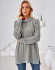 Light Gray Contrast Mock Neck Long Sleeve T-Shirt