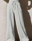 Gray Drawstring Wide Leg Pants with Pockets