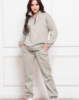 Light Gray Half Zip Long Sleeve Sweatshirt and Pants Set