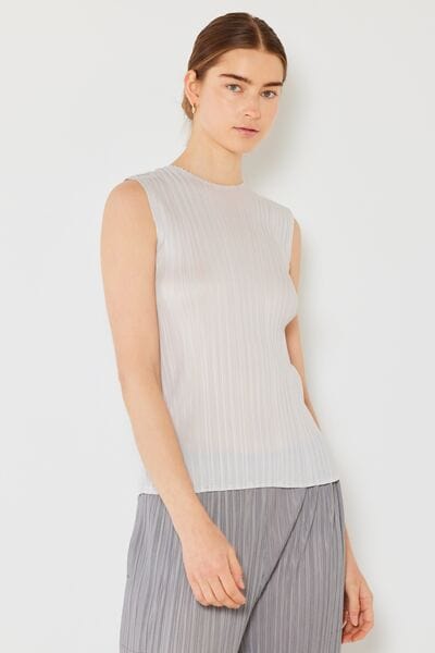 Light Gray Marina West Swim Pleated Sleeveless Crewneck Tank