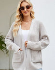 Gray Open Front Raglan Sleeve Pocketed Cardigan