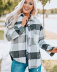 Light Gray Plaid Button Up Dropped Shoulder Jacket