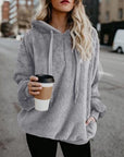 Slate Gray Quarter-Zip Drawstring Teddy Hoodie