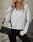 Dark Gray Raglan Sleeve Zip-Up Hoodie with Pocket