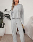 Gray Ribbed Drawstring Hoodie and Pants Lounge Set