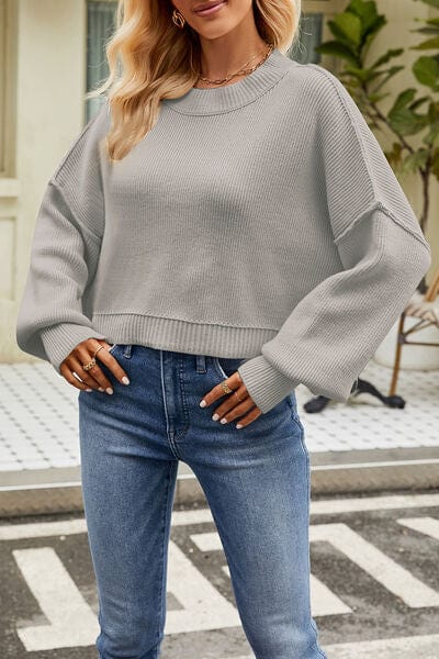 Rosy Brown Round Neck Dropped Shoulder Sweater