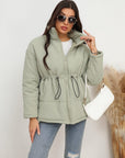 Light Gray Drawstring Waist Zip-Up Puffer Jacket