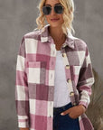 Dim Gray Plaid Button Up Dropped Shoulder Jacket