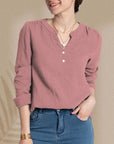 Rosy Brown Textured Notched Long Sleeve Blouse