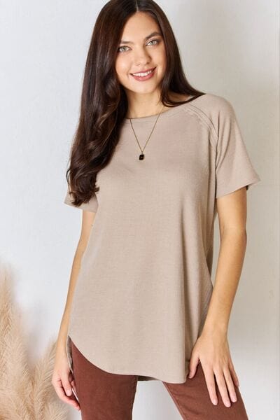 Gray Zenana Baby Waffle Short Sleeve Slit High-Low T-Shirt