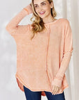 Light Gray Zenana Oversized Washed Waffle Long Sleeve Top