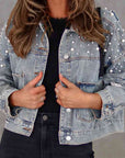 Light Slate Gray Bead Detail Denim Jacket