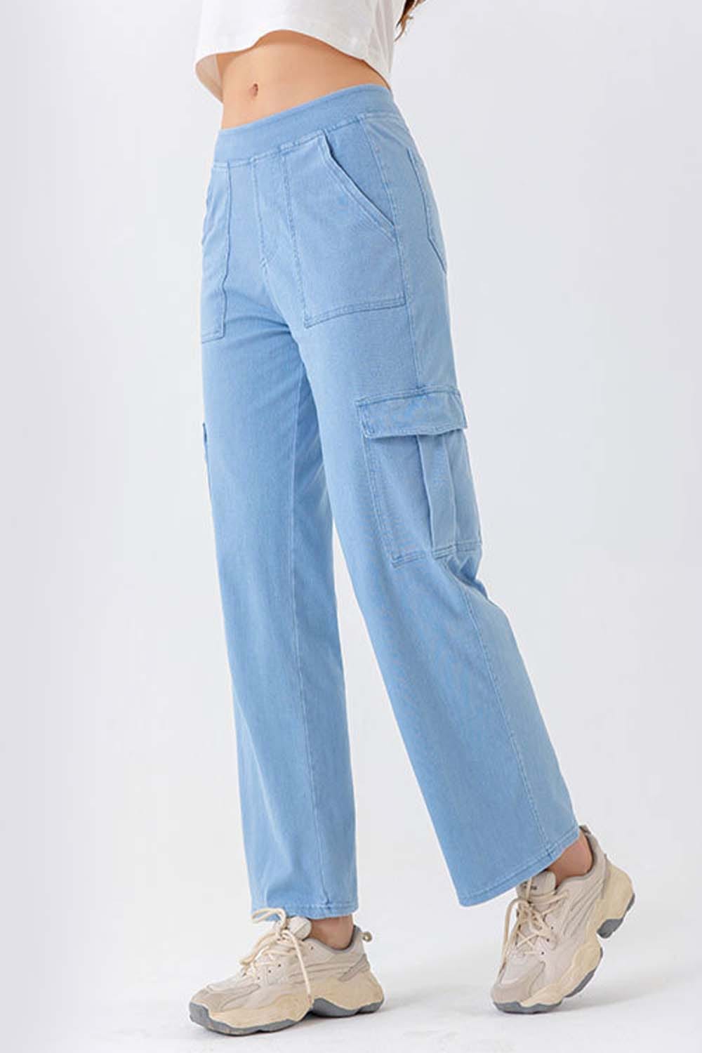 Lavender Button Fly Pocketed Long Jeans