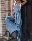 Dark Slate Gray Wide Leg Denim Overalls