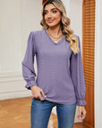 Gray V-Neck Flounce Sleeve Blouse