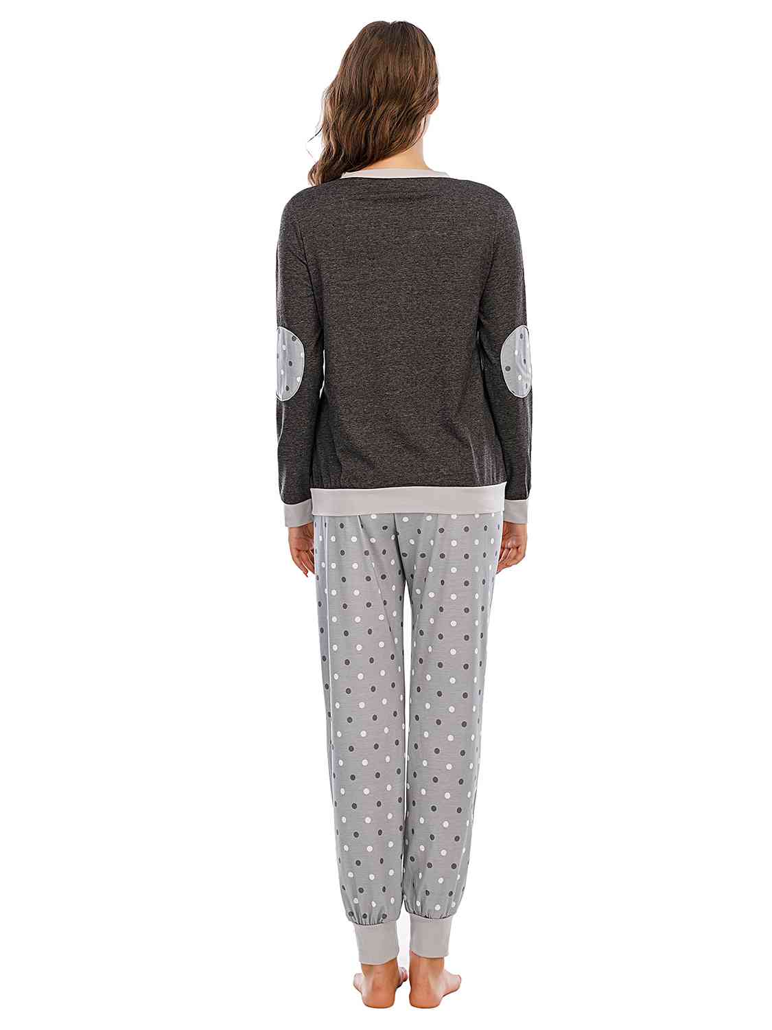 Dark Slate Gray Long Sleeve Top and Polka Dot Pants Set