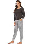 Dark Gray Long Sleeve Top and Polka Dot Pants Set