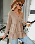 Rosy Brown Long Sleeve V-Neck Cable-Knit Blouse