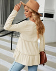 Gray Long Sleeve V-Neck Cable-Knit Blouse