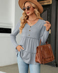 Dark Gray Long Sleeve V-Neck Cable-Knit Blouse