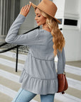 Dark Gray Long Sleeve V-Neck Cable-Knit Blouse