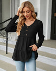 Dark Gray Long Sleeve V-Neck Cable-Knit Blouse