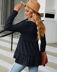 Dark Gray Long Sleeve V-Neck Cable-Knit Blouse