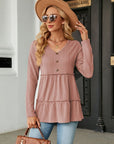 Rosy Brown Long Sleeve V-Neck Cable-Knit Blouse