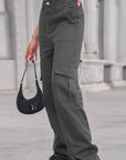 Dark Gray Long Straight Leg Jeans with Pockets