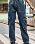 Gray Long Straight Leg Jeans with Pockets