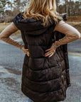 Dark Slate Gray Longline Hooded Sleeveless Puffer Vest