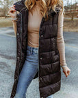 Dim Gray Longline Hooded Sleeveless Puffer Vest