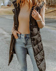 Light Slate Gray Longline Hooded Sleeveless Puffer Vest