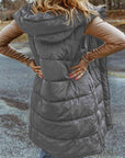 Dim Gray Longline Hooded Sleeveless Puffer Vest