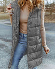 Slate Gray Longline Hooded Sleeveless Puffer Vest