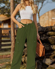 Dark Olive Green Loose Fit Drawstring Jeans with Pocket