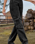 Dark Slate Gray Loose Fit Long Jeans with Pockets