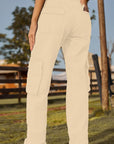 Tan Loose Fit Long Jeans with Pockets