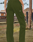 Dark Olive Green Loose Fit Long Jeans with Pockets