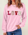 Pink LOVE Round Neck Dropped Shoulder Sweatshirt