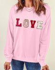 Pink LOVE Round Neck Dropped Shoulder Sweatshirt