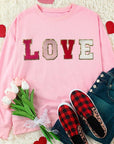 Pink LOVE Round Neck Dropped Shoulder Sweatshirt