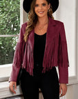 Black Fringe Trim Lapel Collar Cropped Blazer