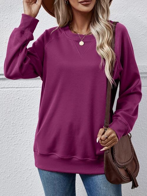 Brown Round Neck Long Sleeve Sweatshirt