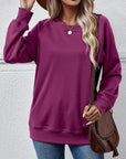 Brown Round Neck Long Sleeve Sweatshirt